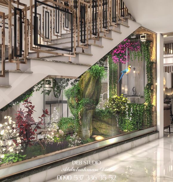 Luxurious entrance hall with a grand staircase.