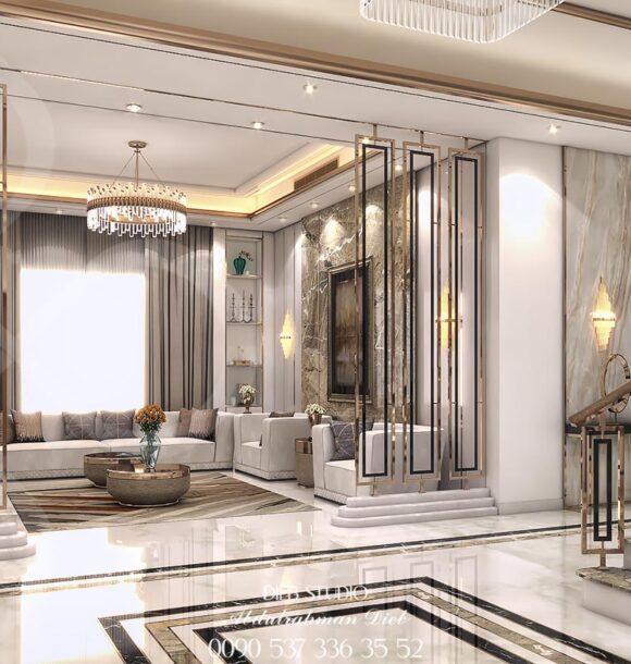 Luxurious entrance hall with a grand staircase.