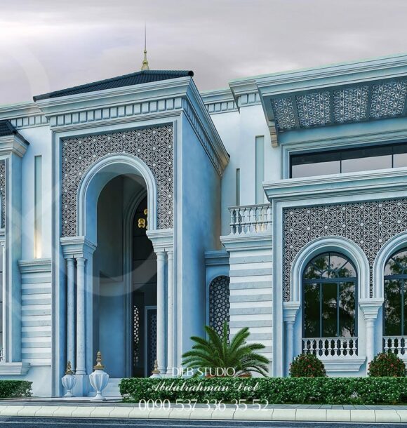 Andalusian-style villa architecture with intricate details and a luxurious design.