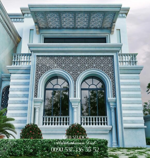 Andalusian-style villa architecture with intricate details and a luxurious design.