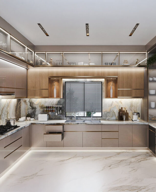 Modern kitchen design with a harmonious colors scheme and a spacious layout.