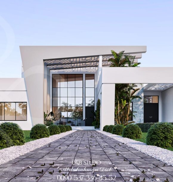 Modern villa architecture with a contemporary design and expansive windows